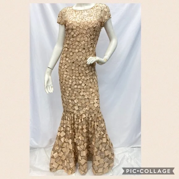 CAROLINA HERRERA silk champagne gold Mix media short sleeves, long gown - Picture 4 of 15